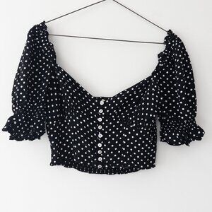 Cleobella Polka Dot Puff Sleeve Blouse Black & White Size S
